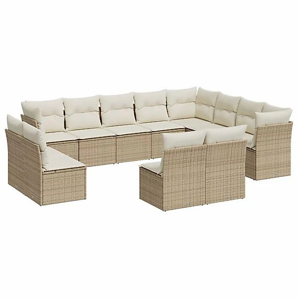 vidaXL 12-tlg Garten-Sofagarnitur mit Kissen Beige Poly Rattan Modell 57 günstig online kaufen