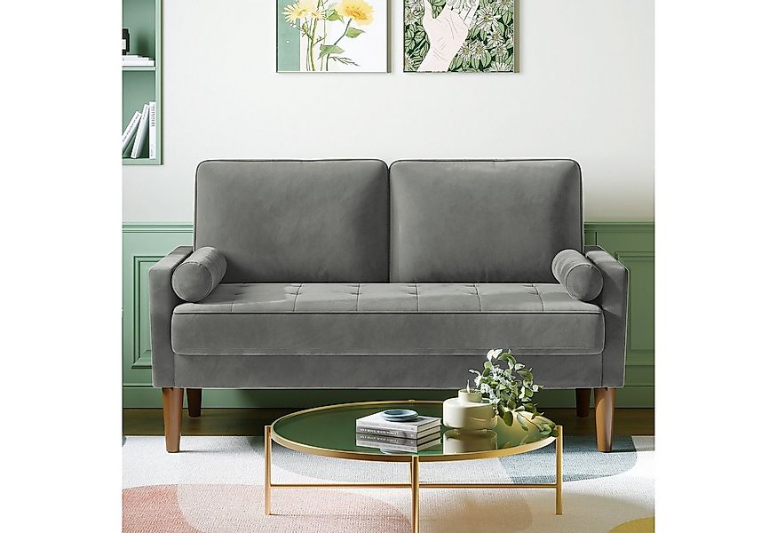 OUNUO 2-Sitzer Couch 2 Sitzer, Samt Kleines Sofa mit 2 Wurfkissen, Grün günstig online kaufen