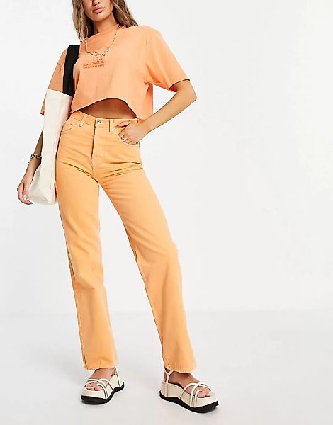 Topshop – Kort – Jeans aus Bio-Baumwolle in Orange günstig online kaufen