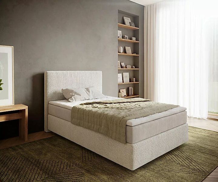 DELIFE Boxspringbett Dream-Well, Bouclé Creme-Weiß 120x200 cm mit Matratze günstig online kaufen