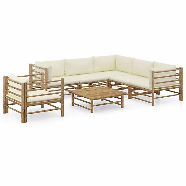 vidaXL 7-Tlg Garten-Lounge-Set mit Cremeweißen Kissen Bambus 3058215 günstig online kaufen