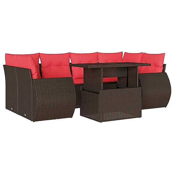 vidaXL 7-Tlg Gartensofa-Set mit Kissen Braun Polyrattan 3268394 günstig online kaufen