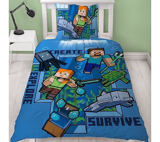 MTOnlinehandel Bettwäsche Minecraft 135x200 + 80x80 cm, 100 % Baumwolle, Re günstig online kaufen