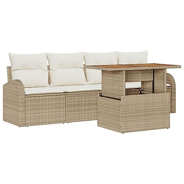 vidaXL Loungesofa 5-tlg. Garten-Essgruppe mit Kissen Beige Poly Rattan, 5 T günstig online kaufen