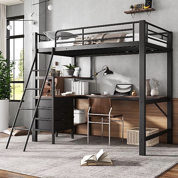 Flieks Hochbett Metallbett Kinderbett 90x200cm mit günstig online kaufen