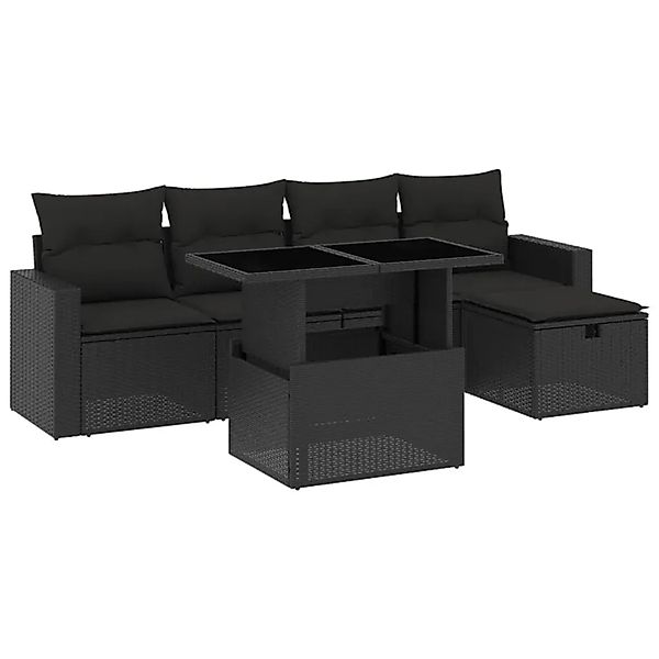 vidaXL 6-Tlg Garten-Sofagarnitur mit Kissen Schwarz Poly Rattan 3274805 günstig online kaufen