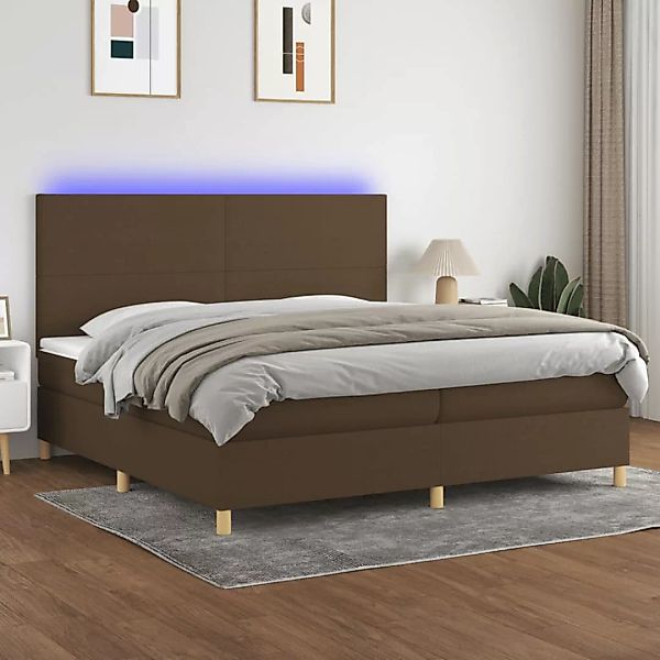 Vidaxl Boxspringbett Mit Matratze & Led Dunkelbraun 200x200 Cm Stoff günstig online kaufen