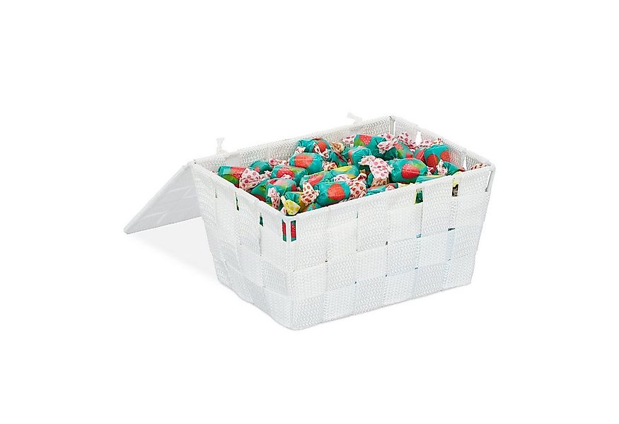 relaxdays Aufbewahrungskorb mit Deckel, weiß günstig online kaufen