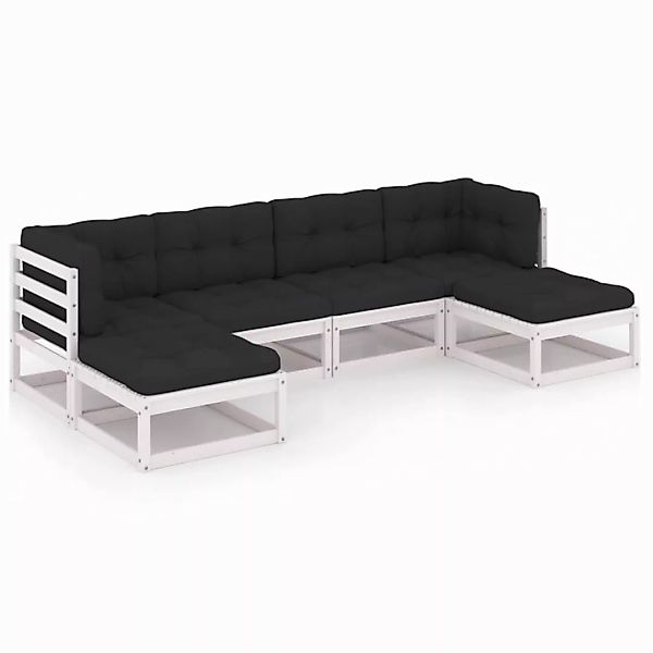 6-tlg. Garten-lounge-set Mit Kissen Weiß Kiefer Massivholz günstig online kaufen