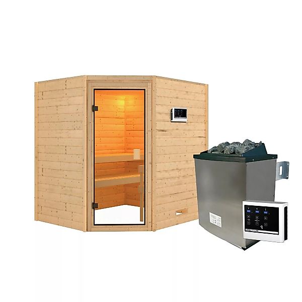 Karibu Sauna Elea Set Naturbelassen mit Ofen 9 kW ext. Steuerung günstig online kaufen