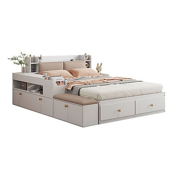 BlingBin Stauraumbett Holzbett Doppelbett, Massivholz-Kombi-Bett 140x200cm günstig online kaufen