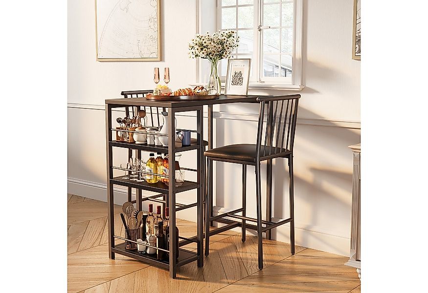 Bealife Bartisch Set 3-tlg,Esstisch/2 Stühlen,mit 3 Regalfächern Stehtisch günstig online kaufen
