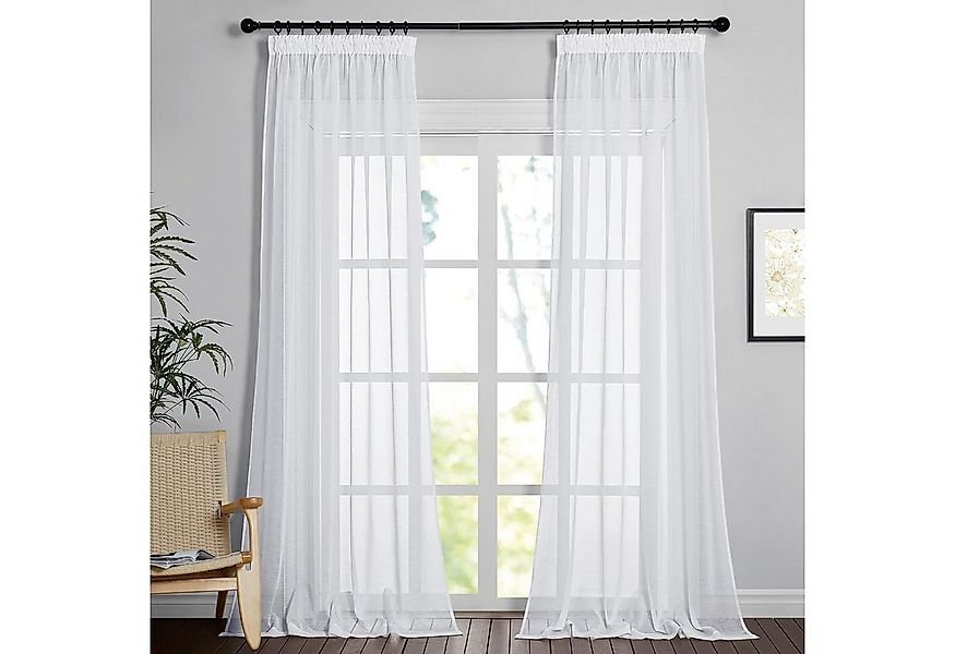Topfinel Gardine Leinenoptik Weiß-2er Set mit Kräuselband, halbtransparent& günstig online kaufen
