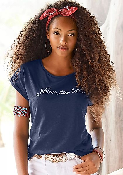 Beachtime T-Shirt mit modischem Sprüche Frontdruck "Never too late günstig online kaufen