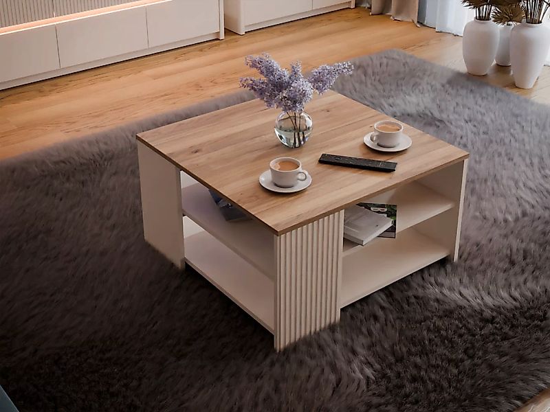 FORTE Couchtisch "Oak Squere", Couchtisch, Ablageböden, Lamellenoptik günstig online kaufen