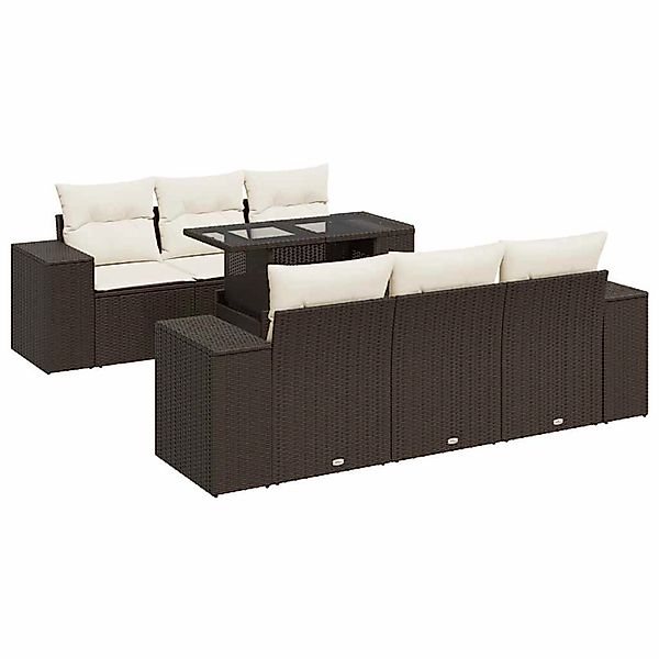 vidaXL 7-Tlg Garten-Sofagarnitur mit Kissen Braun Poly Rattan 3326744 günstig online kaufen