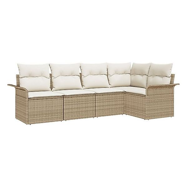 vidaXL Loungesofa 5-teiliges Garten Sofa Set mit Kissen Beige Poly Rattan, günstig online kaufen