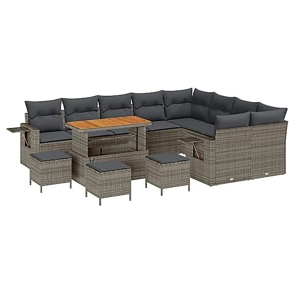 vidaXL Gartensofa-set mit Kissen 13-Tlg Grau Poly-Rattan 3363743 günstig online kaufen