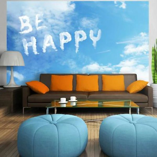 artgeist Fototapete Be happy blau/weiß Gr. 250 x 175 günstig online kaufen