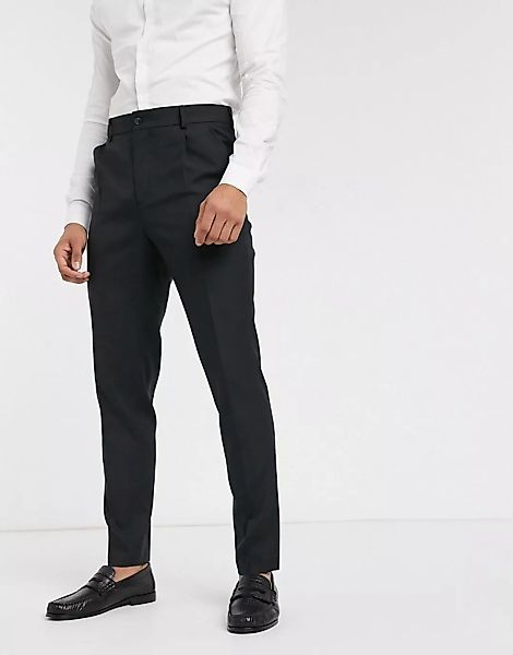 Jack & Jones – Elegante, hochwertige Anzughose mit hohem Bund in Schwarz günstig online kaufen