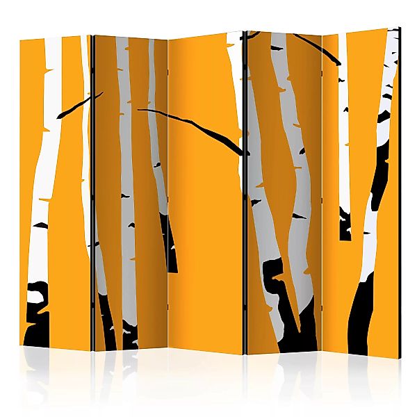 5-teiliges Paravent - Birches On The Orange Background Ii [room Dividers] günstig online kaufen