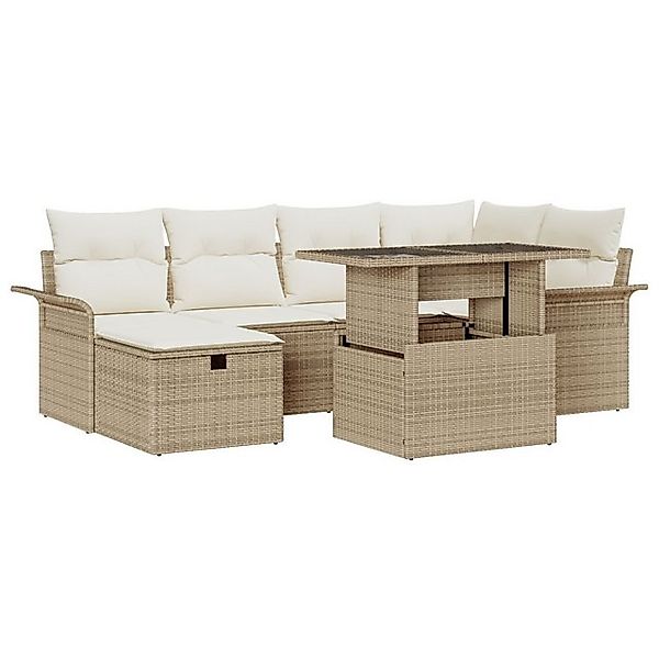 vidaXL Loungesofa 7-teiliges Garten Sofa Set mit Kissen Beige Poly Rattan, günstig online kaufen