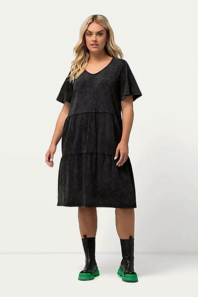 Ulla Popken Jerseykleid Jerseykleid Jeansoptik A-Linie V-Ausschnitt günstig online kaufen