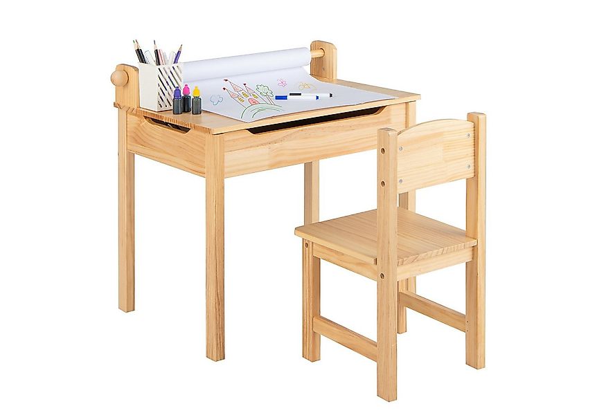 COSTWAY Kinderschreibtisch mit Stuhl Set & Papierrollenhalter, mit Papierro günstig online kaufen