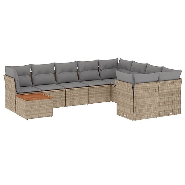 vidaXL 10-Tlg Garten-Sofagarnitur mit Kissen Beige Poly Rattan 3256157 günstig online kaufen