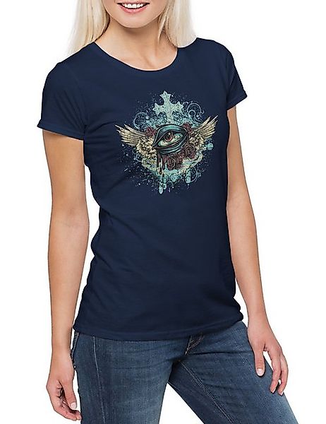Urban Backwoods Print-Shirt Winged Eye Damen T-Shirt Tattoo Auge Roses Rose günstig online kaufen