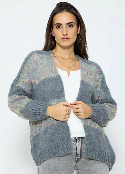 SASSYCLASSY Cardigan Oversize Cardigan mit multicolor Blockstreifen in Grau günstig online kaufen