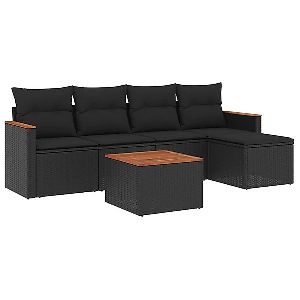 vidaXL 6-Tlg Garten-Sofagarnitur mit Kissen Schwarz Poly Rattan 3225922 günstig online kaufen