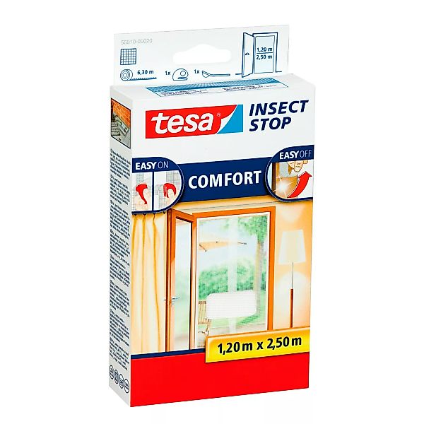 Tesa Fliegengitter Tür mit Klettband Comfort Weiß 250 cm x 120 cm günstig online kaufen