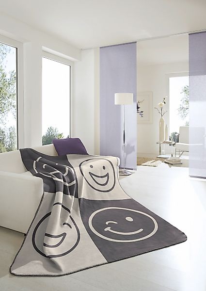 Biederlack Wohndecke "Emoji" mit Smiley, 70% Baumwolle/30% Polyacryl günstig online kaufen