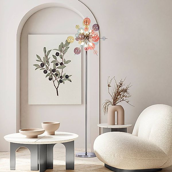 Stehleuchte Explosion, Glas, Pastell-bunt, chrom, G9 günstig online kaufen