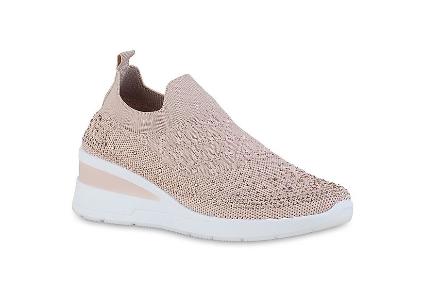 VAN HILL 840163 Wedgesneaker Damen Sneaker Wedges Keilabsatz Strass Strick günstig online kaufen