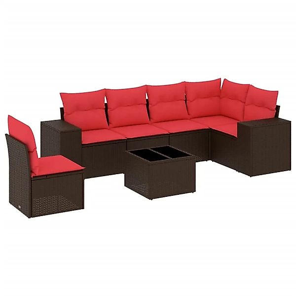 vidaXL 7-Tlg Gartensofa-Set mit Kissen Braun Polyrattan 3222643 günstig online kaufen