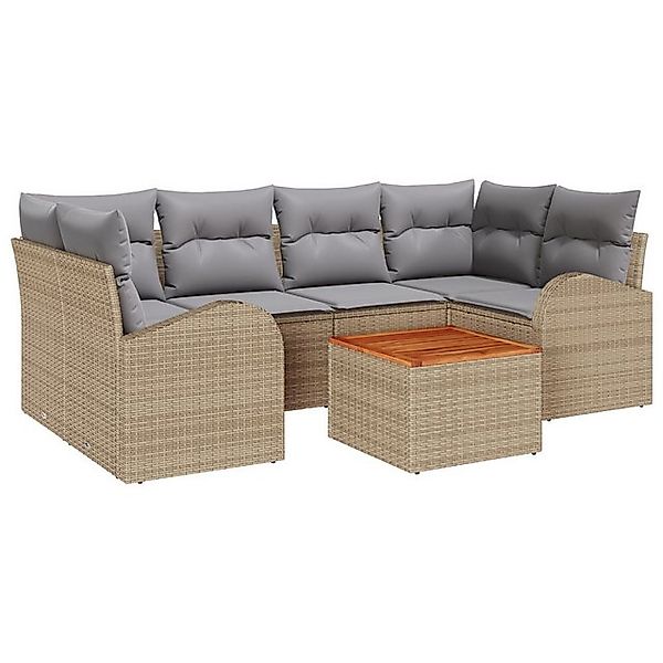 vidaXL Loungesofa 7-teiliges Garten Sofa Set mit Kissen Beige Poly Rattan, günstig online kaufen