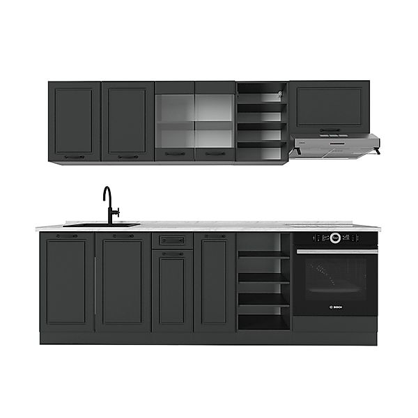 Vicco R-Line Küchenzeile Anthrazit Landhaus/Anthrazit 240 cm AP Marmor günstig online kaufen