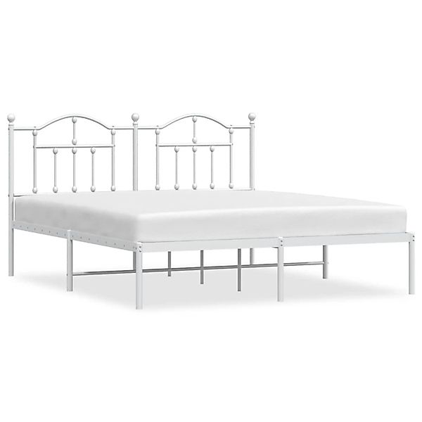 vidaXL Bettgestell, Bettrahmen mit Kopfteil Metall Weiß 160x200 cm günstig online kaufen