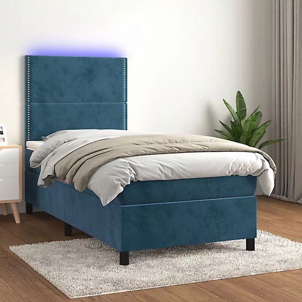 Vidaxl Boxspringbett Mit Matratze & Led Dunkelblau 100x200 Cm Samt günstig online kaufen