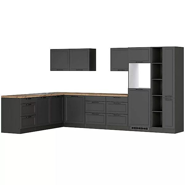 Winkelküche 360/240 cm in grau, Arbeitsplatte in Eiche, MONTERREY-03 günstig online kaufen