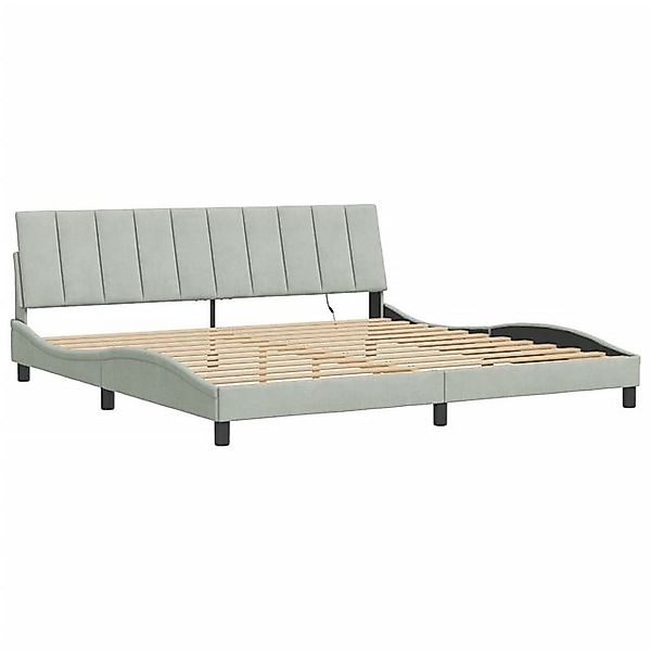 vidaXL Bett Bettgestell mit LED-Leuchten Hellgrau 200x200 cm Samt günstig online kaufen