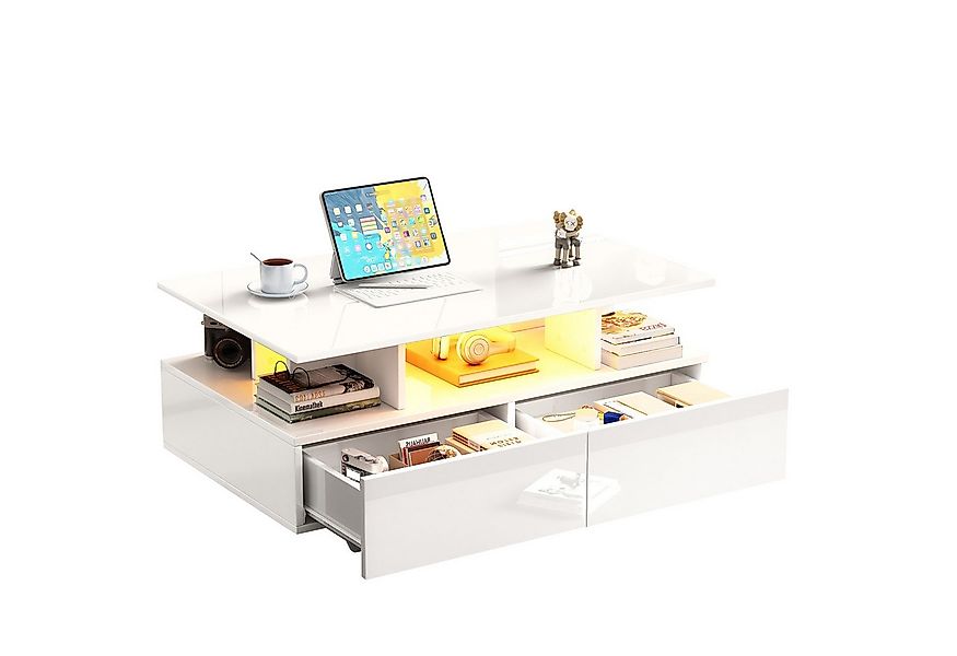 OKWISH Couchtisch hochglanz Sofatisch mit LED-Beleuchtung (Hochglanz-Wohnzi günstig online kaufen