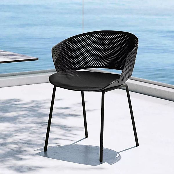 Moderne Outdoor Stühle in Schwarz Gestell aus Metall (4er Set) günstig online kaufen