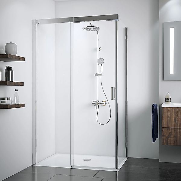 Breuer Schiebetür,inks für Seitenwand Panorama Chrom Klarglas 140 cm günstig online kaufen