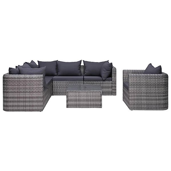 vidaXL 7-tlg Garten-Sofagarnitur mit Polster&Kissen Poly Rattan Grau günstig online kaufen