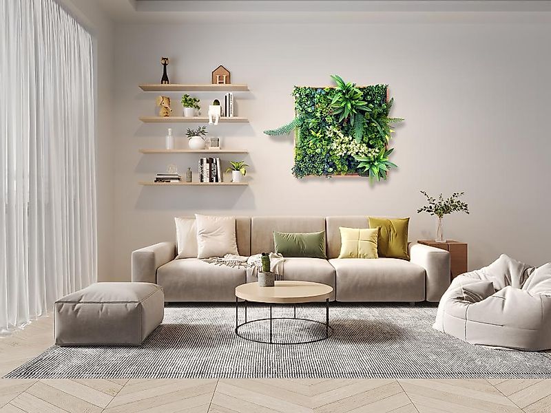 Pflanzenbild künstlich - 55 x 55 cm - Rahmen Holzfarben, Blätter Grün - LOV günstig online kaufen