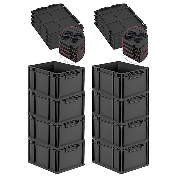 PROREGAL SuperSparSet 8x Eurobox Nextgen Grip Mit Auflagedeckel Und Schwarz günstig online kaufen