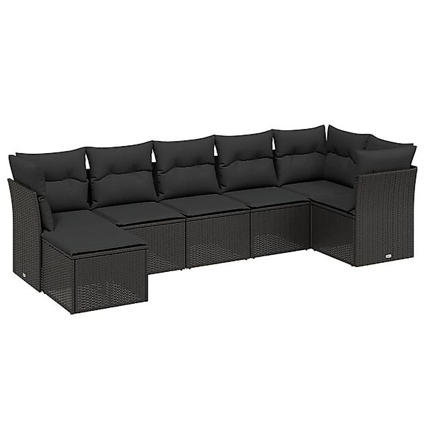 vidaXL 7-tlg Garten-Sofagarnitur mit Kissen Schwarz Poly Rattan Modell 177 günstig online kaufen